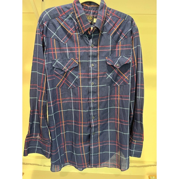 Panhandle Slim Men's Blue Plaid Colorful Button Down Size‎ 16 1/2 (35) - Picture 3 of 5